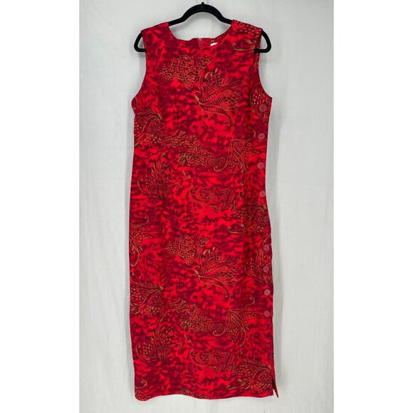 90s Vintage Dress Womens Large Red Maxi Black Brown Animal Print Grunge Artsy - Picture 4 of 8